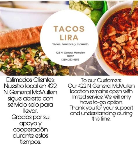 tacos lira san antonio  They are popular for lunch and are suitable for groups and solo dining
